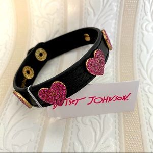 NEW Betsey Johnson leather & pink crystal bracelet